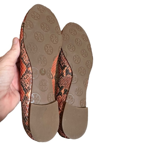 Tory Burch Reva Doria Dune Gold Snakeskin Ballet Flats Gold Logo Rare Colorway 7 - Picture 8 of 8